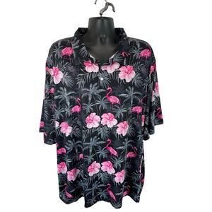 Obnoxious Golf Polo Shirt Tropical Flamingo Print Black Pink Size 4XL Geometric